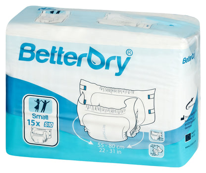 BetterDry 10 adult diaper small polybag - for maximum protection for heavy incontinence.