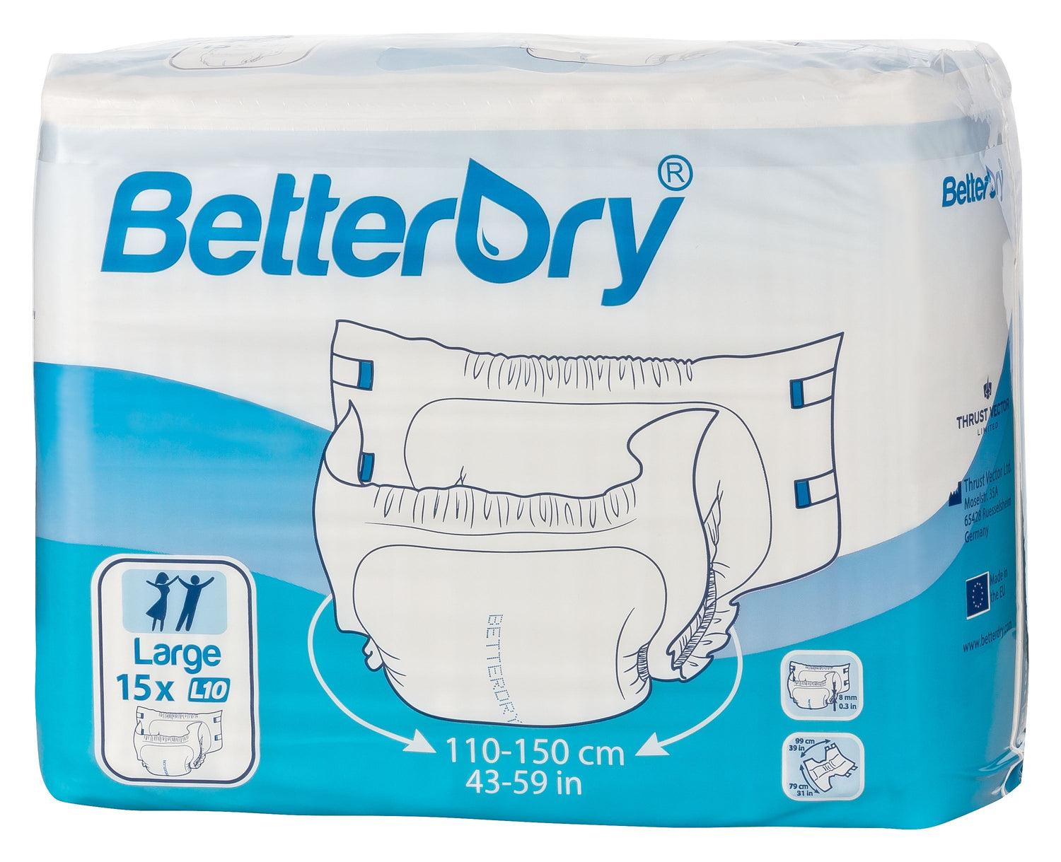 BetterDry 10 adult diaper large polybag - for maximum protection for heavy incontinence.