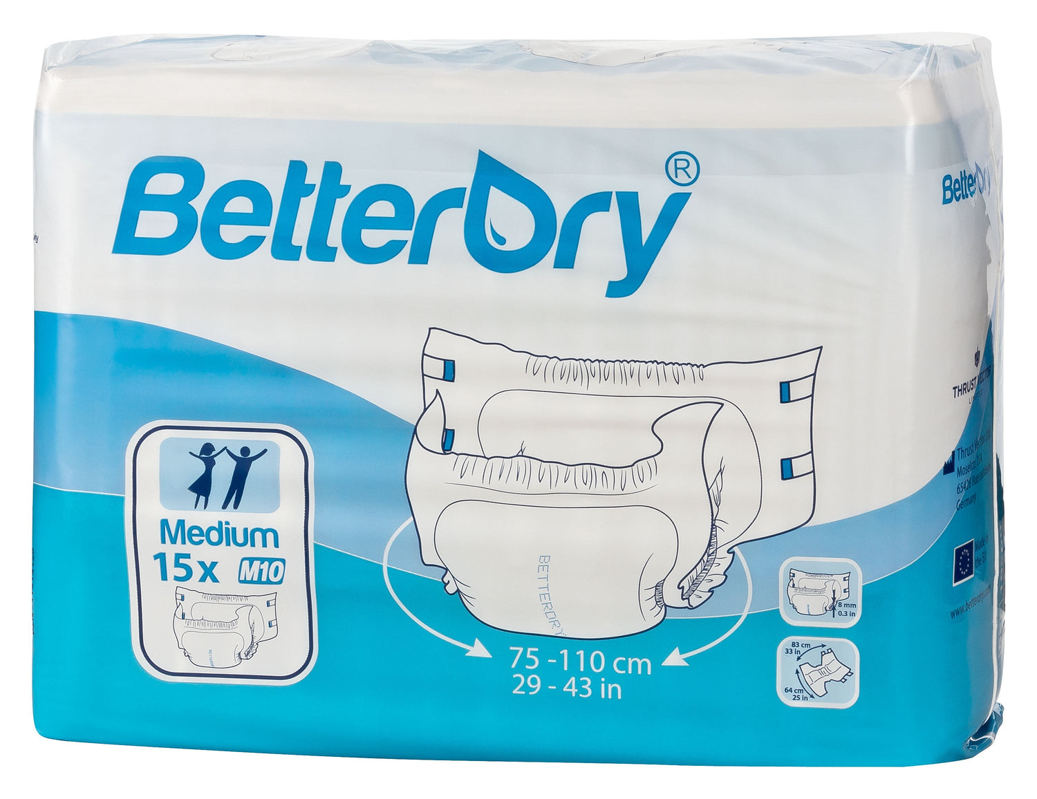 BetterDry 10 adult diaper medium polybag - for maximum protection for heavy incontinence.
