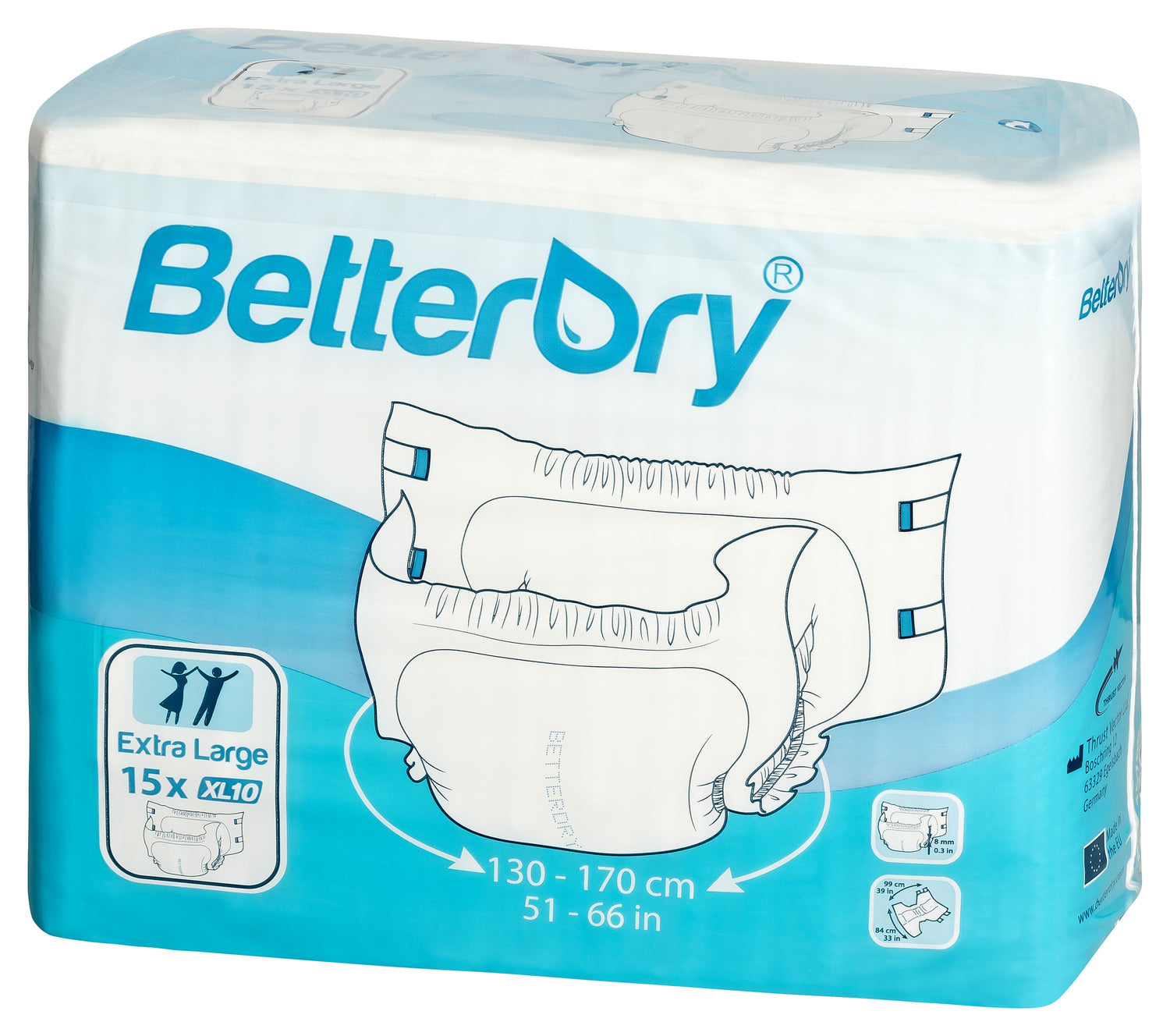 BetterDry 10 adult diaper x-large polybag - for maximum protection for heavy incontinence.
