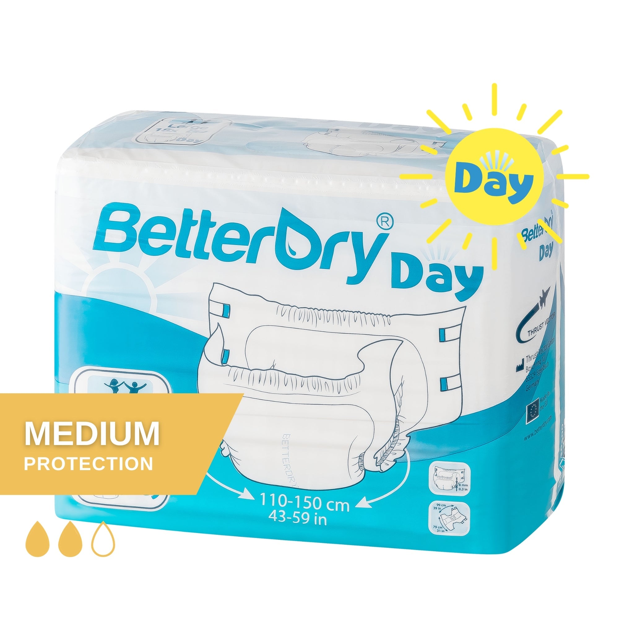 BetterDry Day adult diapers are meant for medium protection.