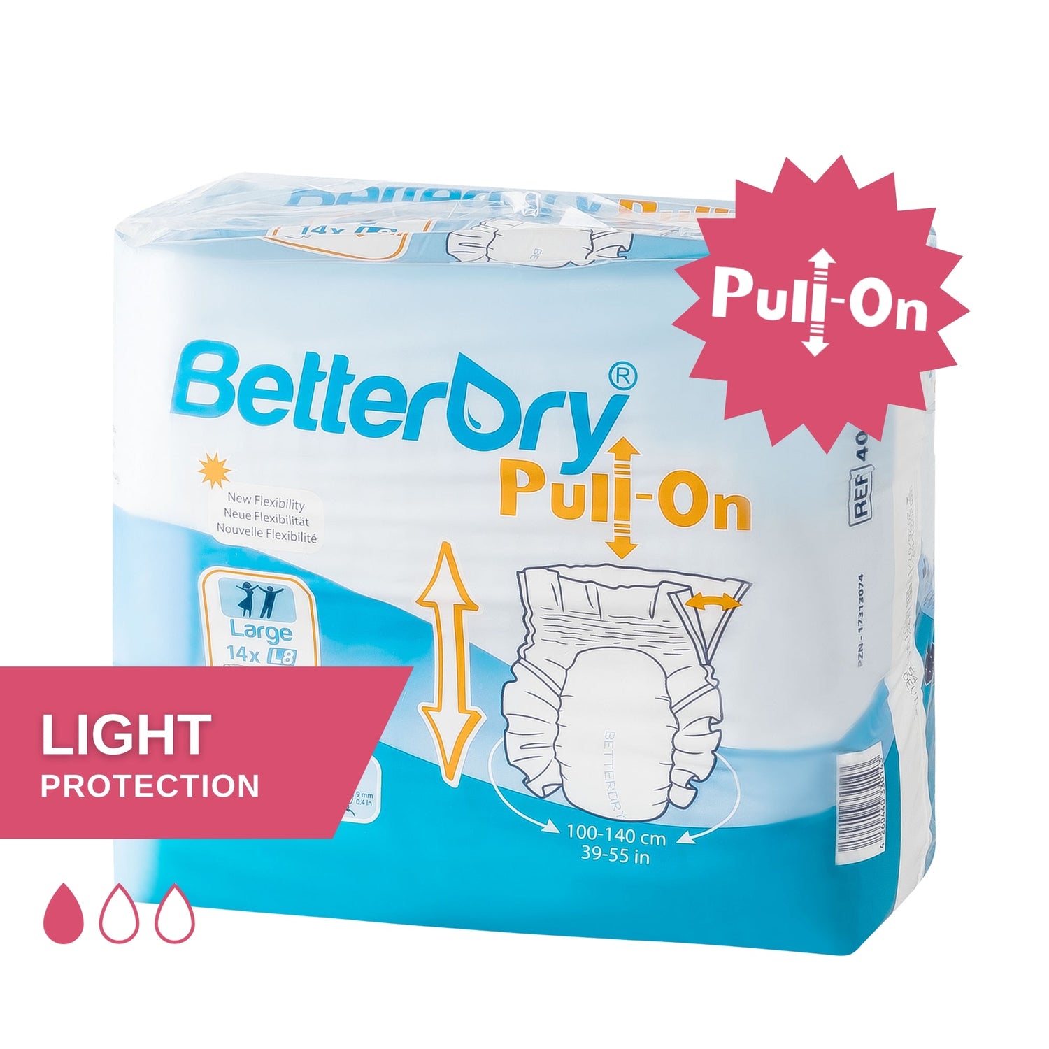 BetterDry-8 Pull-On adult briefs are meant for light protection. They are designed for occasional accidents.