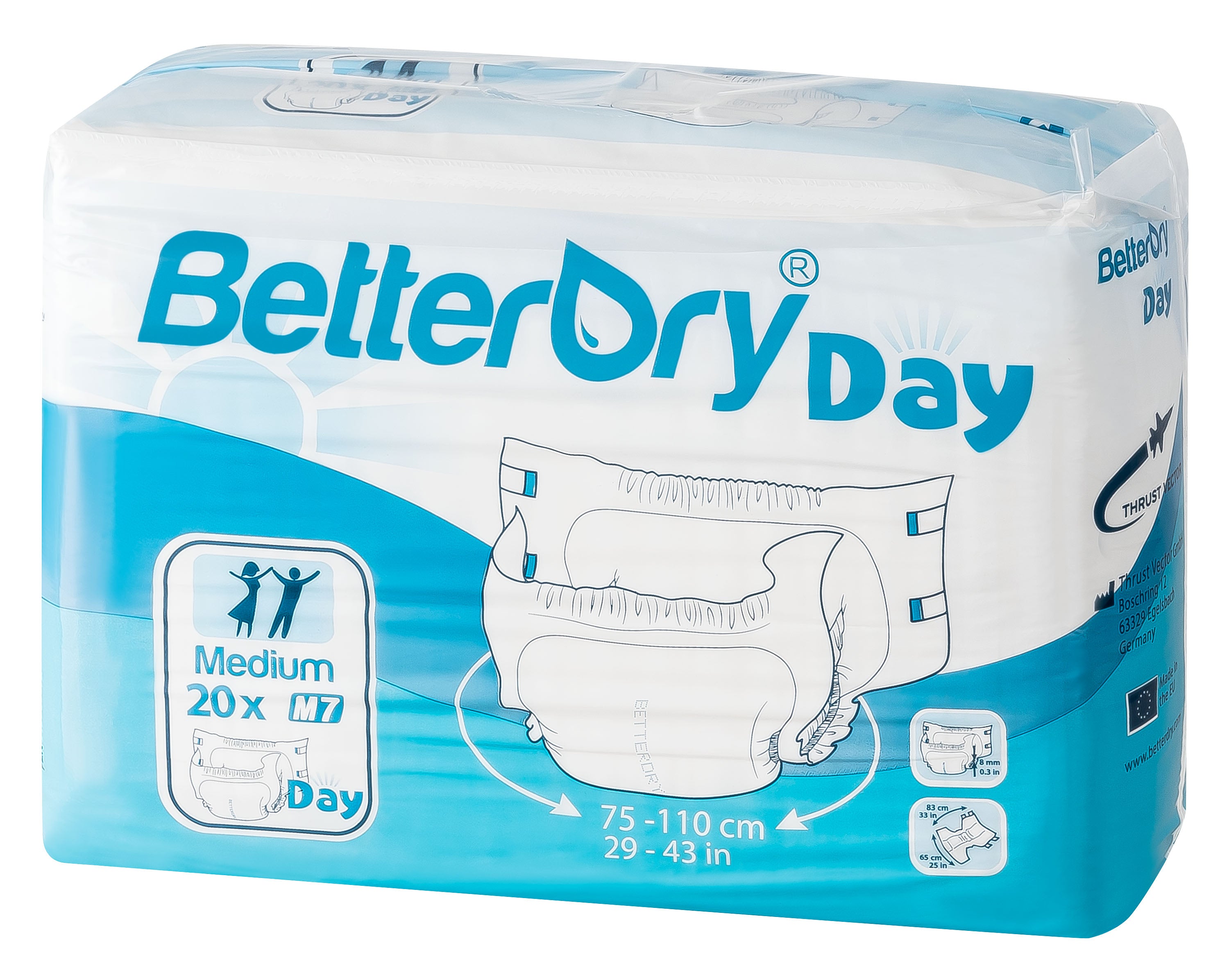 BetterDry-7 Day medium adult diapers are meant for medium protection. They are designed for regular daytime use.